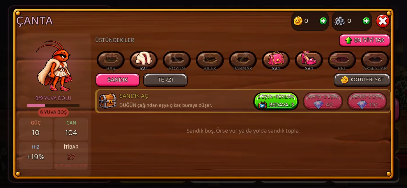 Diva's bag with nine gear slots and a chest