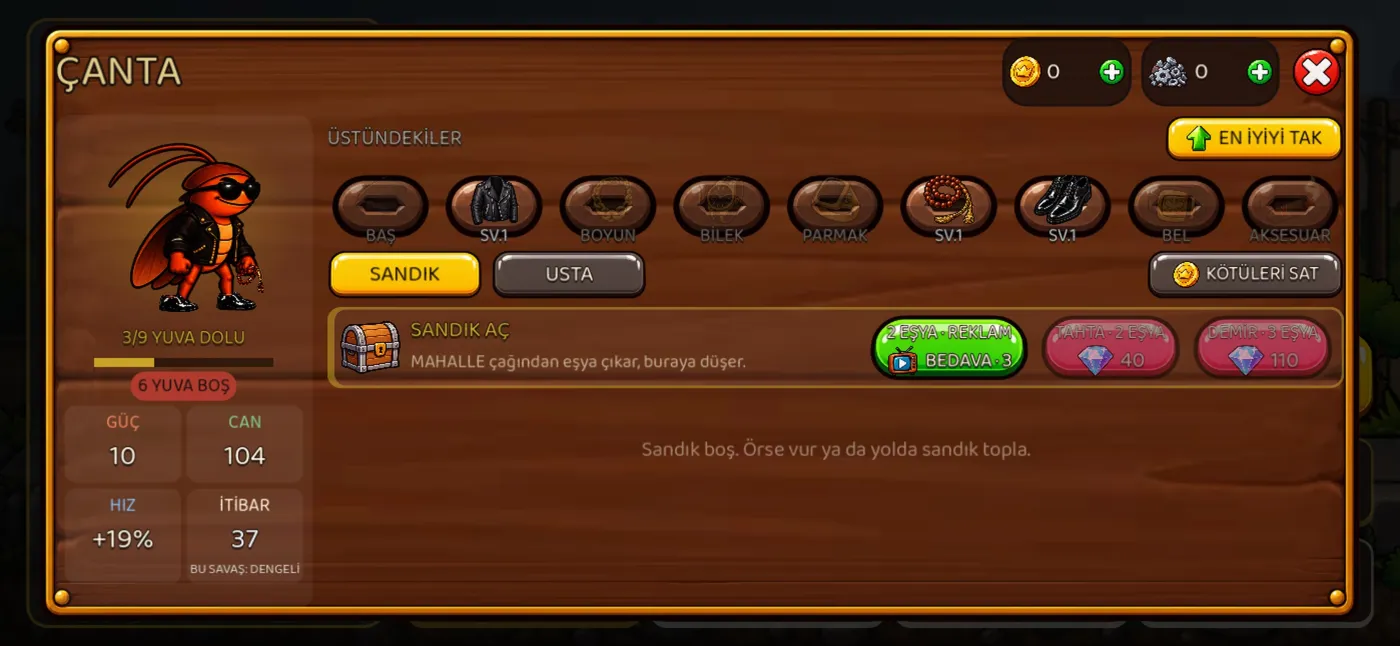 Ağa's bag and gear slots